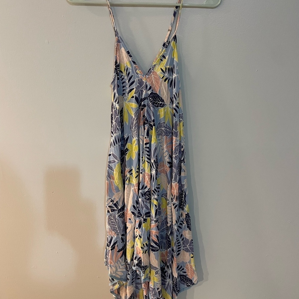 Japna Multicolor Leaf Print Swim Coverup with adjustable straps neck. Flowy